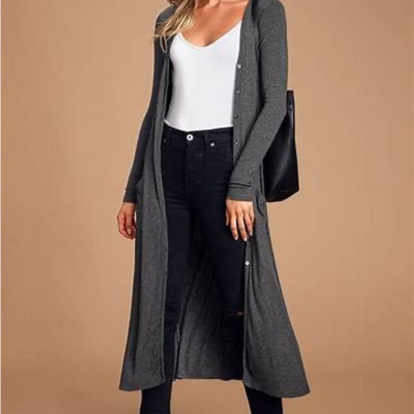 Isaac Liev Tops - NIP🆕ISSAC LIEV: Dark Gray Long sleeve Lightweight Cardigan Duster: Size S